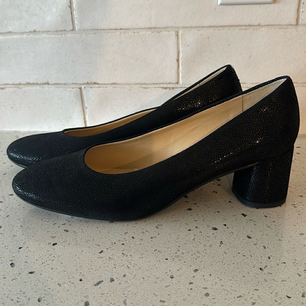 Amalfi by Rangoni Firenzie Black Leather Block Heel Pumps Made in Italy Size 12M